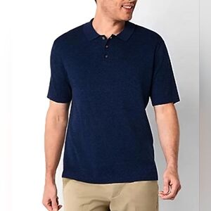 Mens Stafford Knit Short Sleeve Polo Sweater Dark Blue Sizes Small And XXL
